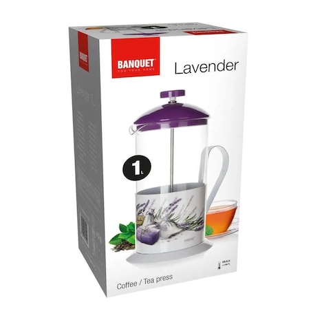 Zaparzacz dzbanek szklany Banquet 1000 ml lawenda na herbatę zioła prezent
