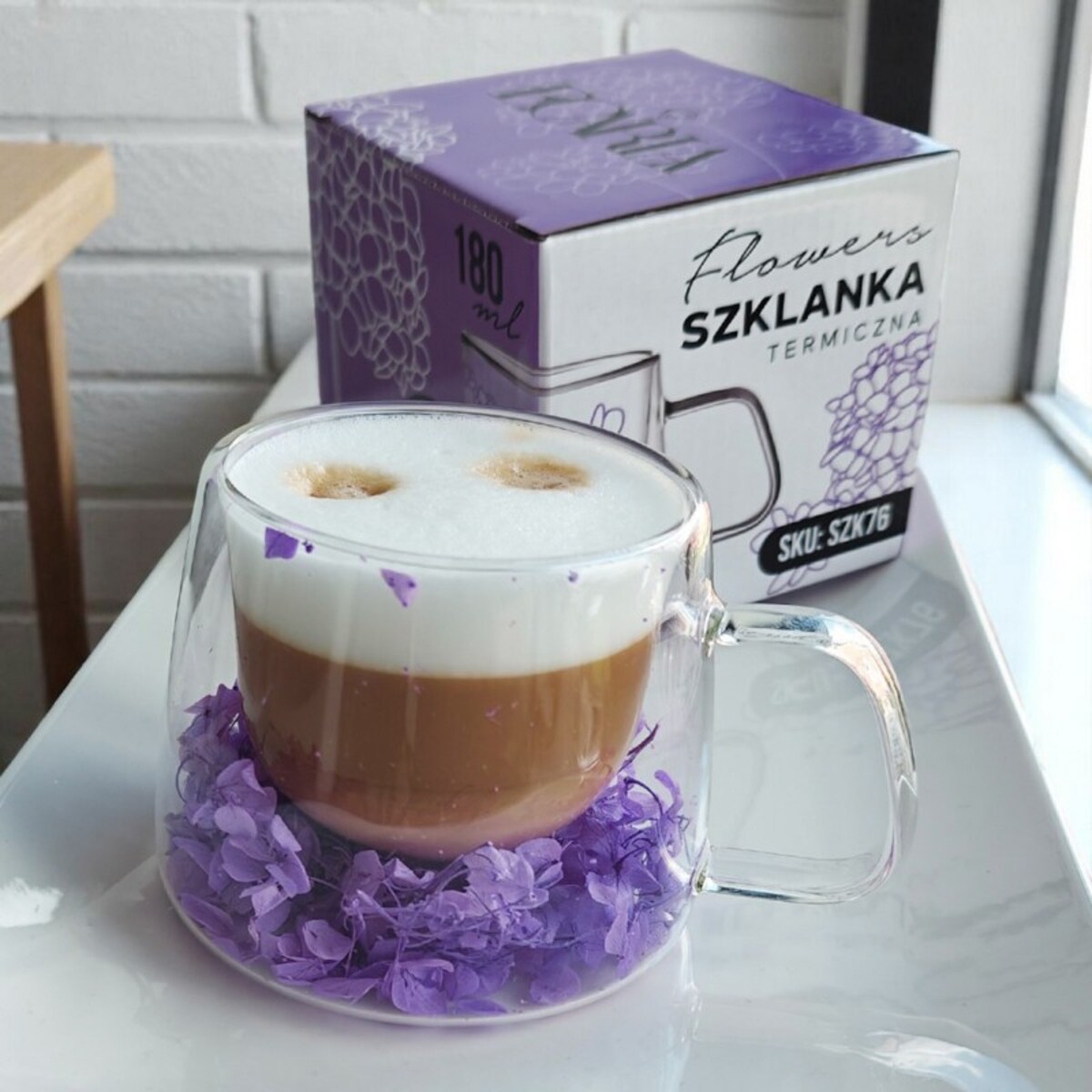 Szklanka termiczna z hortensją w środku fiolet 180 ml 1szt SZK76