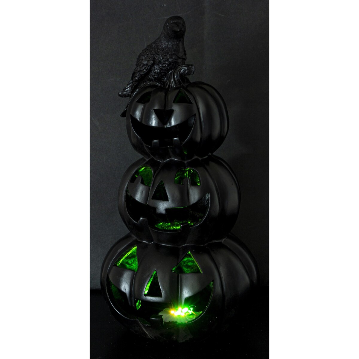 Dekoracja Halloween LED- bałwanek z czarnych dyń 40x19x19 cm TURRIS-3 z krukiem