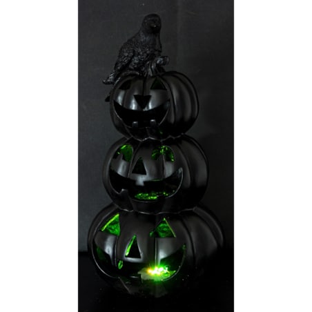 Dekoracja Halloween LED- bałwanek z czarnych dyń 40x19x19 cm TURRIS-3 z krukiem