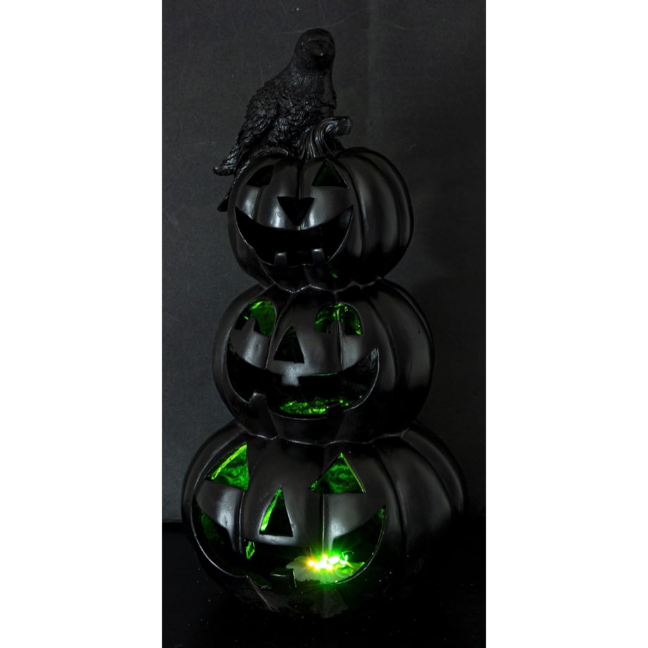 Dekoracja Halloween LED- bałwanek z czarnych dyń 40x19x19 cm TURRIS-3 z krukiem