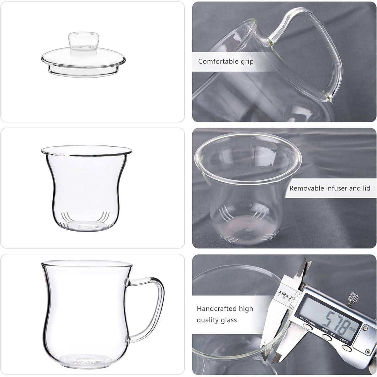 Kubek z zaparzaczem pokrywką MARCOS 370 ml szklany na zioła herbatę prezent