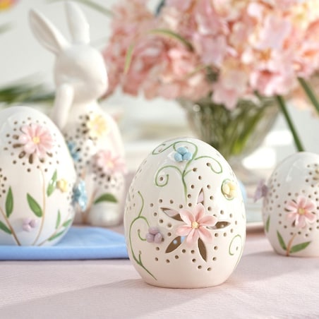 VILLA ITALIA Jajko porcelanowe ażurowe 10 cm Lampion LED LAURA