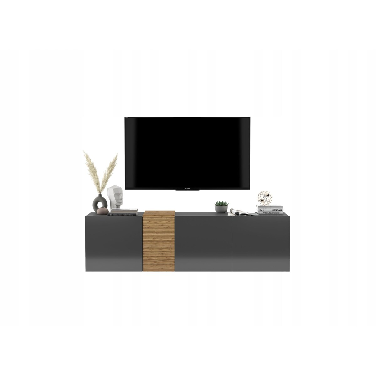 Wisząca Szafka RTV Komoda RTV Loft Grafit połysk 160 cm