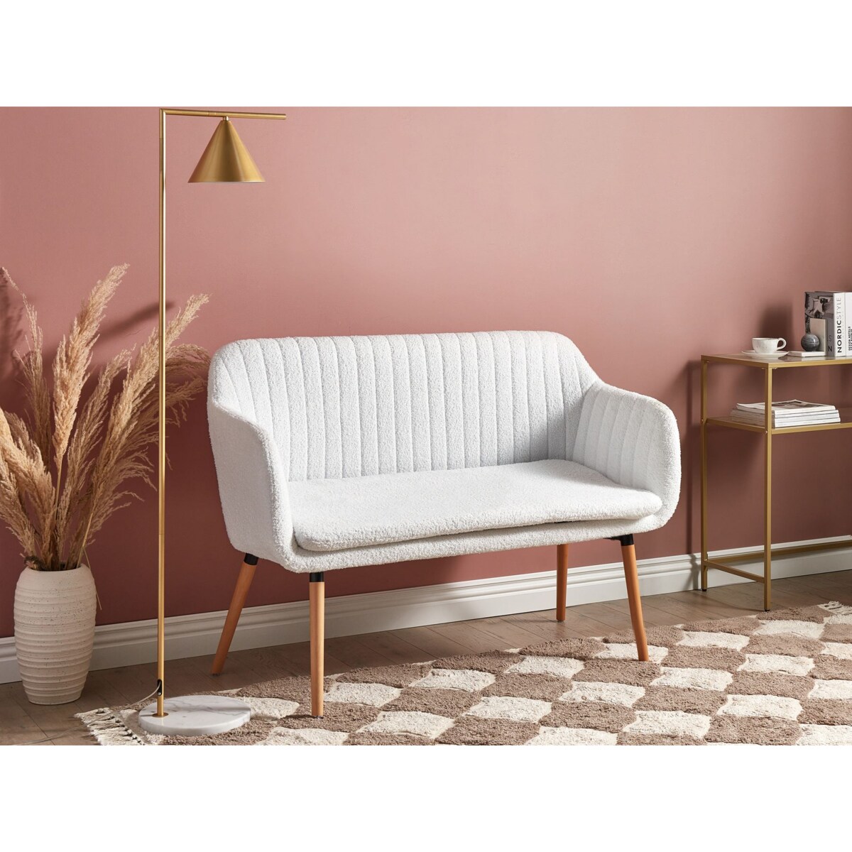 Ławka tapicerowana 2-osobowa boucle złamana biel TABY