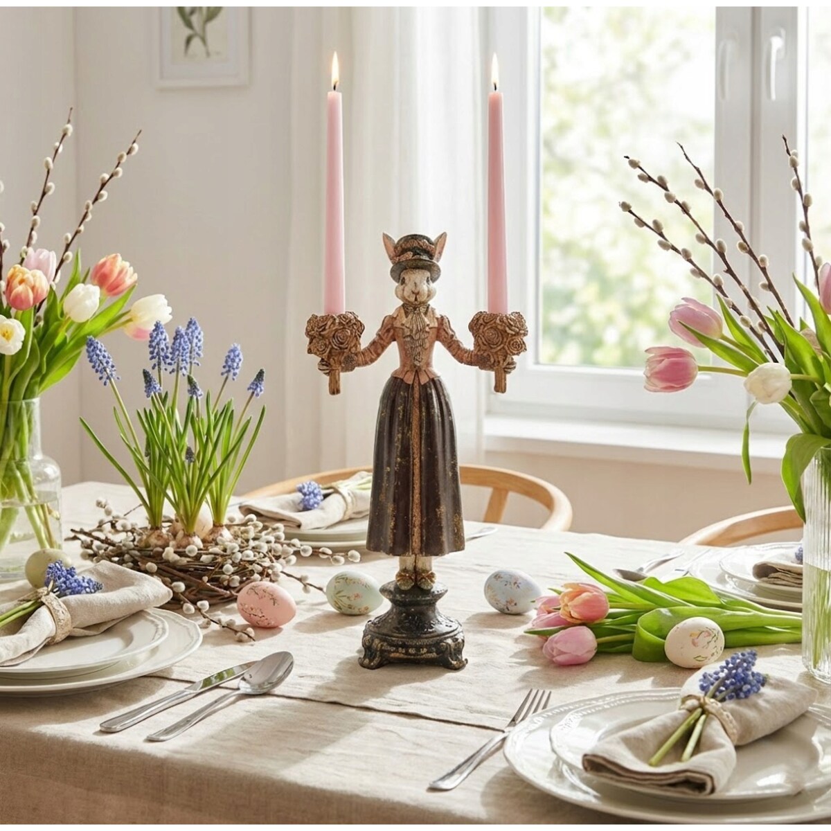 ZAJĄC FIGURKA WIELKANOCNA NA WIELKANOC PREZENT ŚWIECZNIK KANDELABR DUŻY