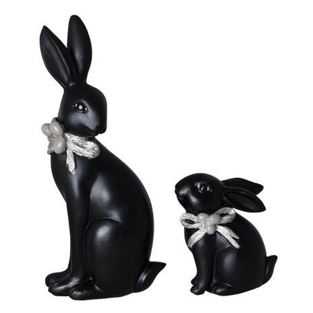 Dekoracja - para czarnych królików 22x10x6 cm RANDY-3 z synkiem
