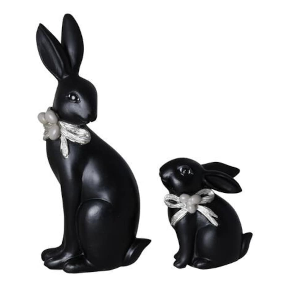 Dekoracja - para czarnych królików 22x10x6 cm RANDY-3 z synkiem