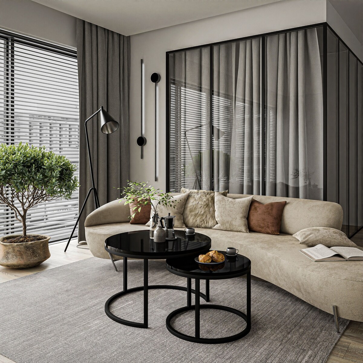 Okrągły stolik kawowy CIRI 2w1 czarny połysk 70/50 cm