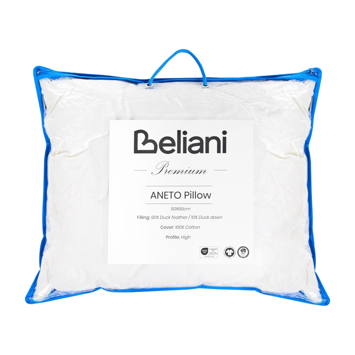 Poduszka ANETO Niska Kacze pióra i puch 50 x 60 cm Biały