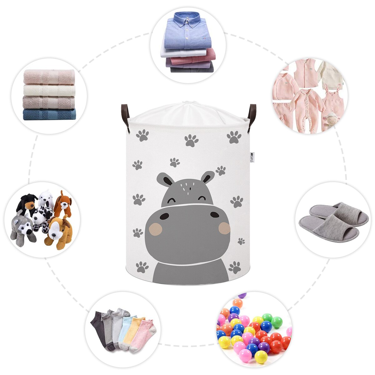 bawełniany kosz na zabawki sipo, zamykany na ściągacz, hipo, xl
