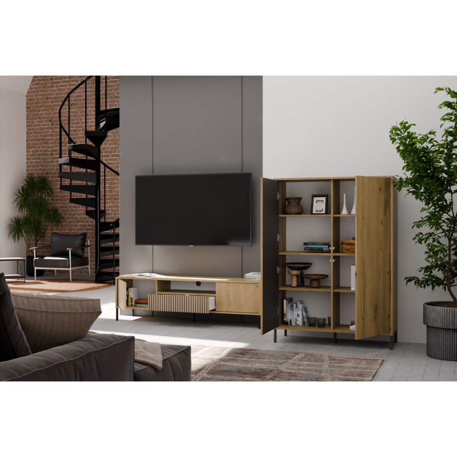 SZAFKA RTV KAMARO 160 DĄB ARTISAN Front ryflowany + Klasyczny