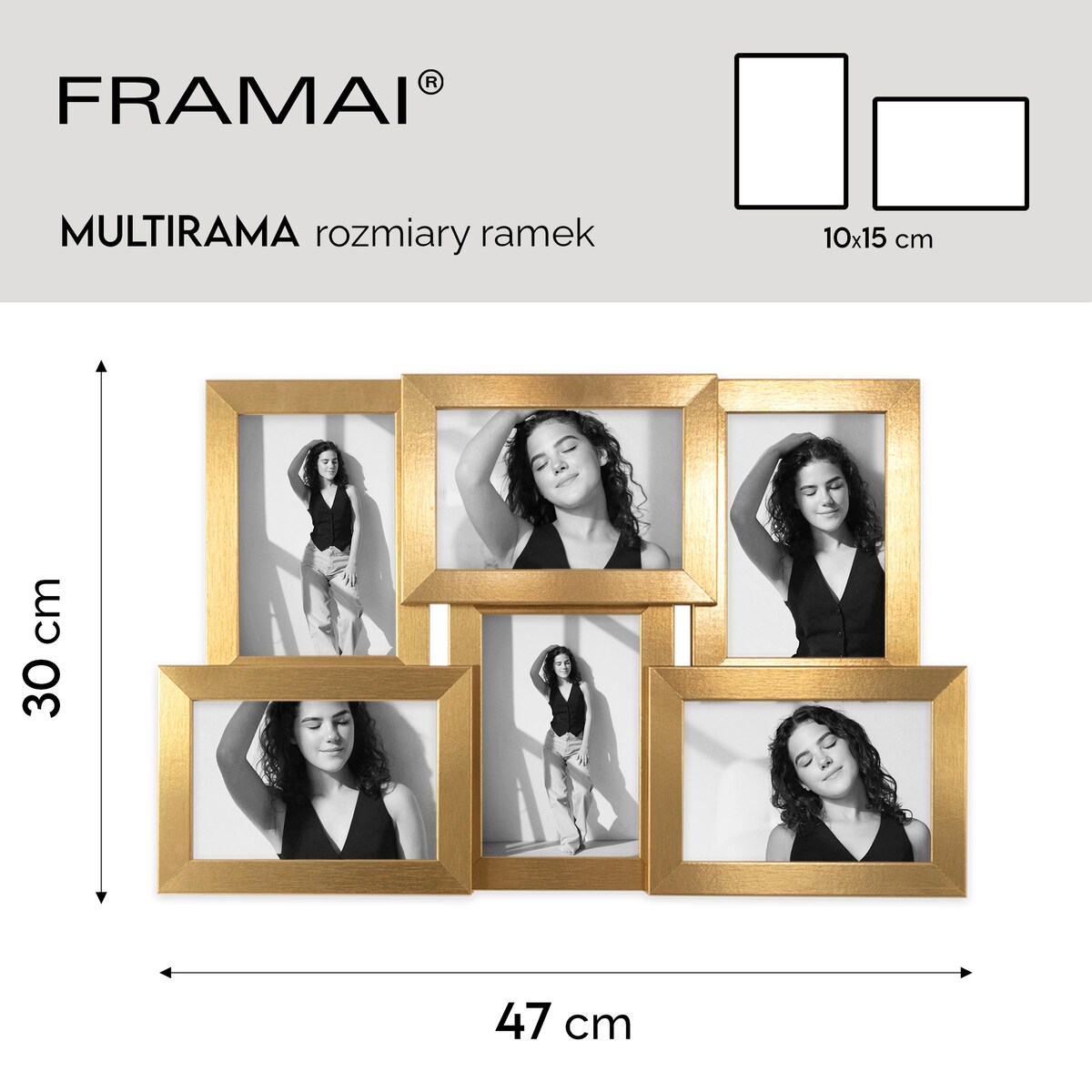 Multirama ramka na zdjęcia 6 zdjęć. Złota multirama na sześć zdjęć 10x15 cm Ramka na zdjęcia 6 w 1 MULTI HEN Z FRAMAI