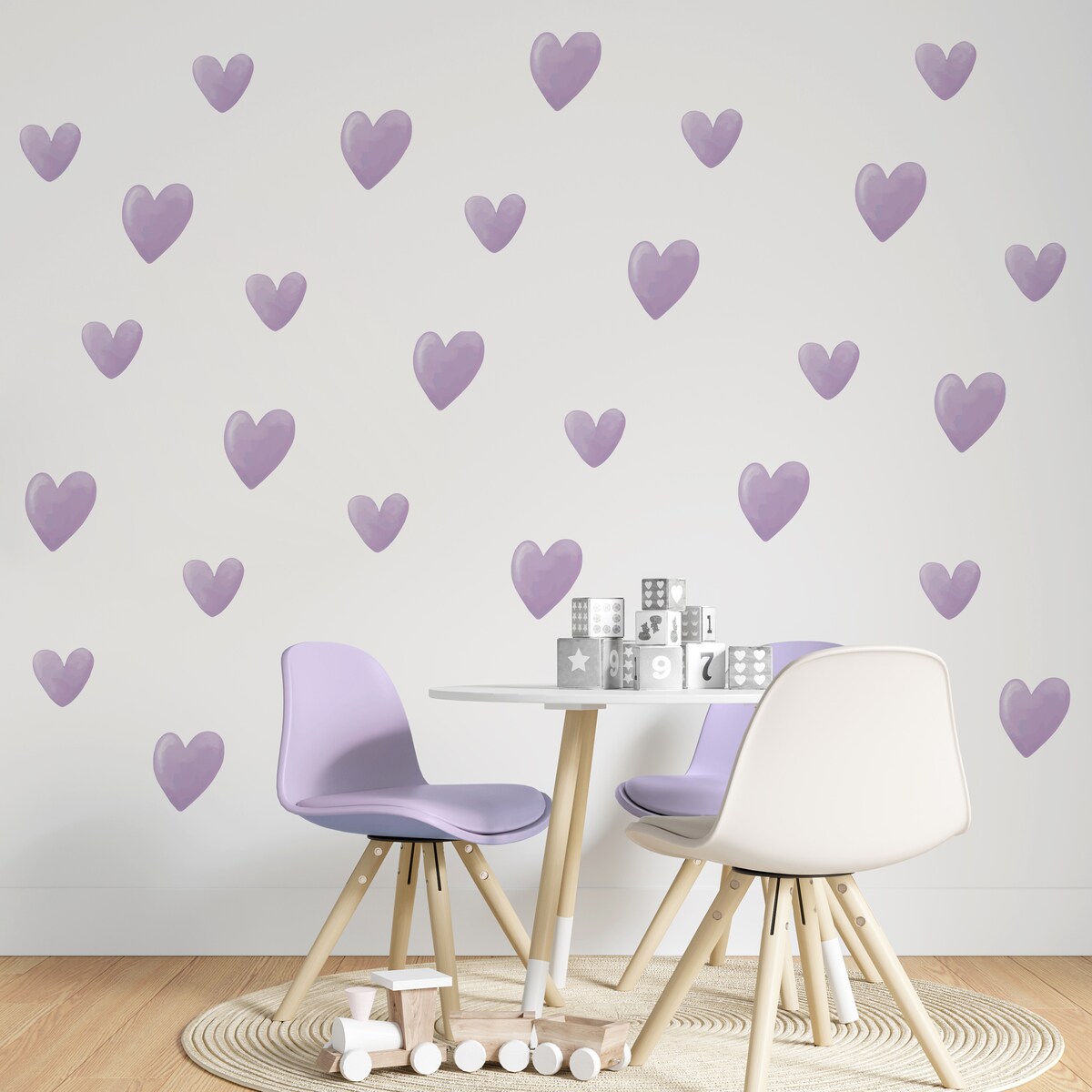 Naklejki Na Ścianę Dla Dzieci Fioletowe Serca SERDUSZKA ZESTAW