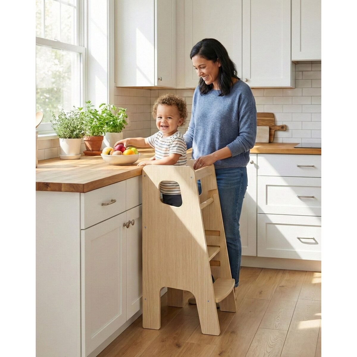 Montessori Kitchen Helper dla Dzieci DĄB Pomocnik Kuchenny Podest Polski