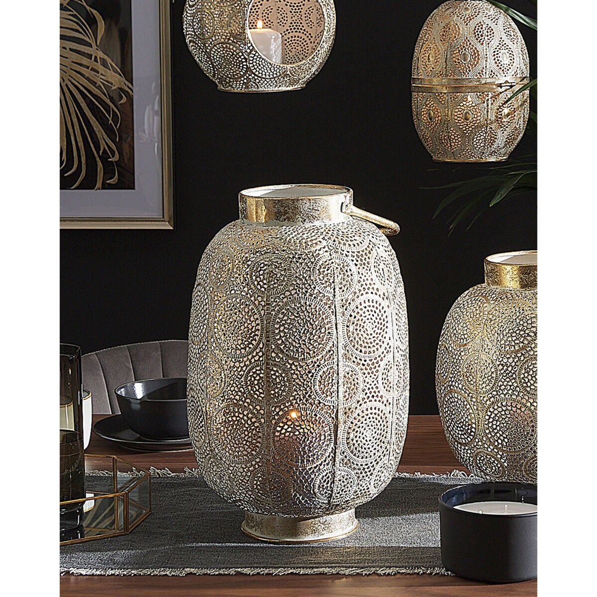 Lampion metalowy 40 cm złoty LANTAU