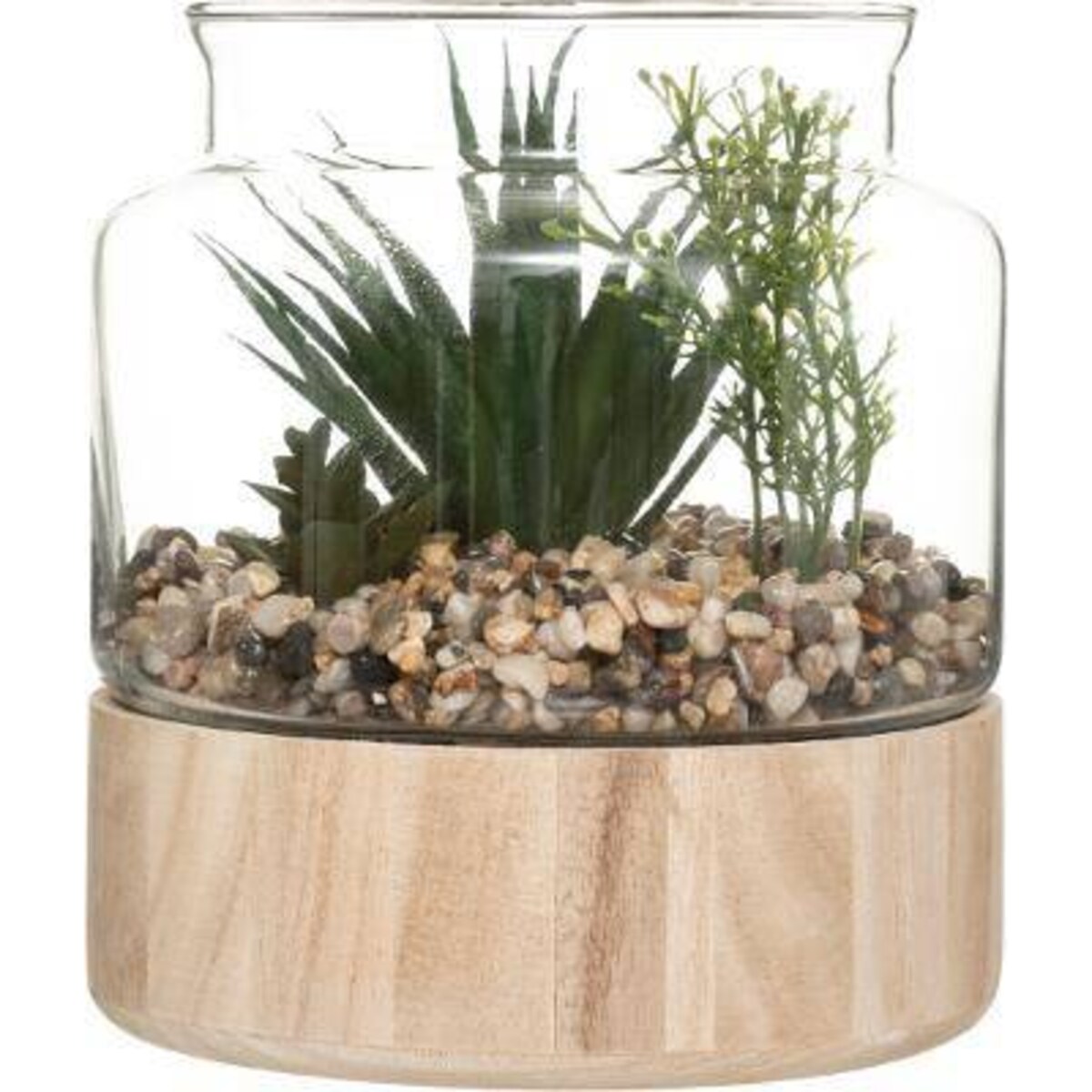 Sztuczne kwiaty doniczkowe, wys. 17,5 cm, w szklanym terrarium na podstawie