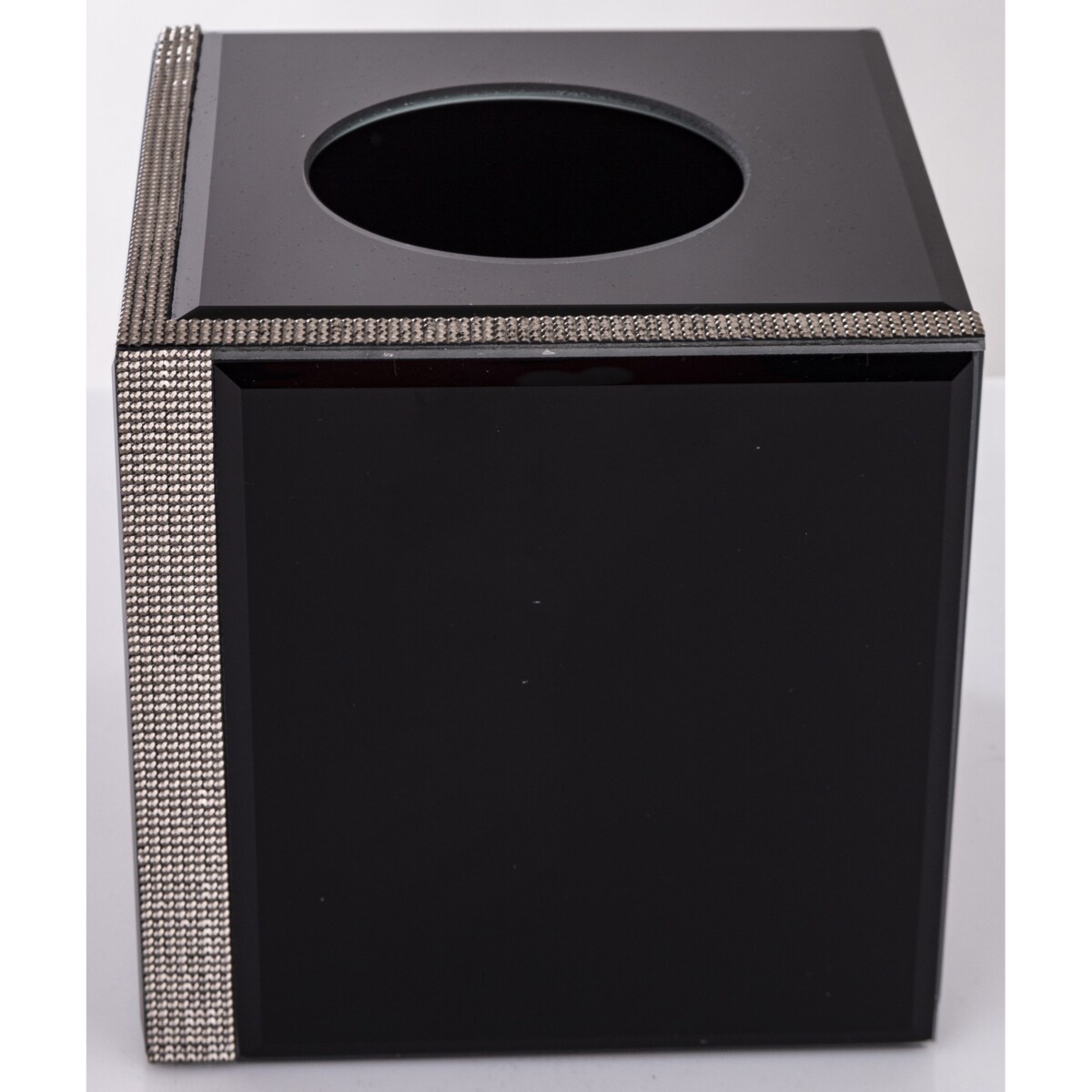 Pudełko na chusteczki 15x15x15 cm szklane czarno-srebrne kubik