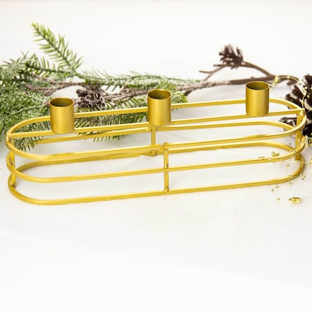 Świecznik Podstawka Na Świeczki Stojak Potrójny Metalowy Złoty 30X8 Cm