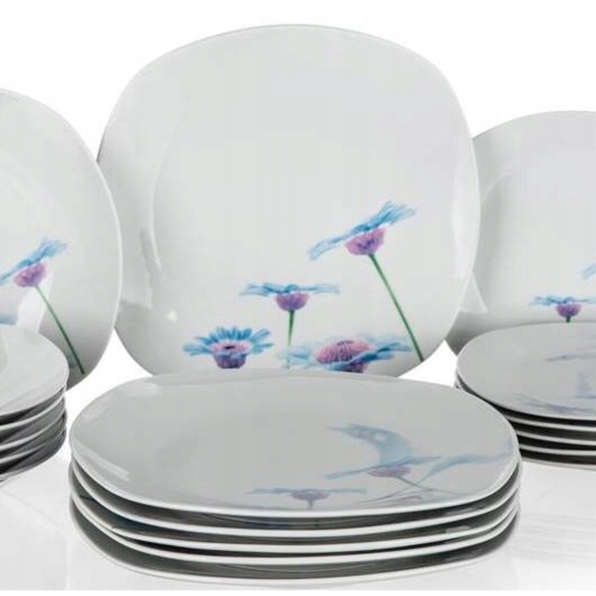 KOMPLET OBIADOWY 6 osób KWIATY talerze BANQUET kwadratowe HABRY jadalnia