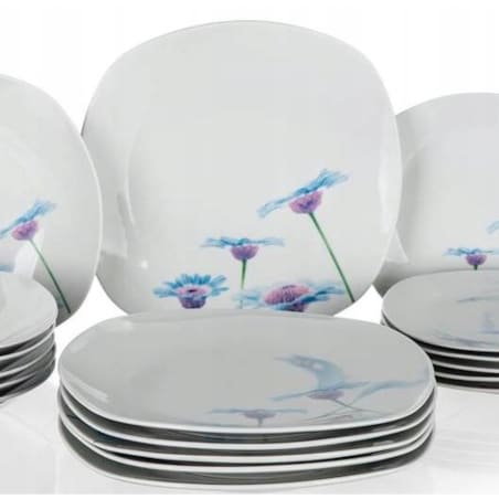 KOMPLET OBIADOWY 6 osób KWIATY talerze BANQUET kwadratowe HABRY jadalnia