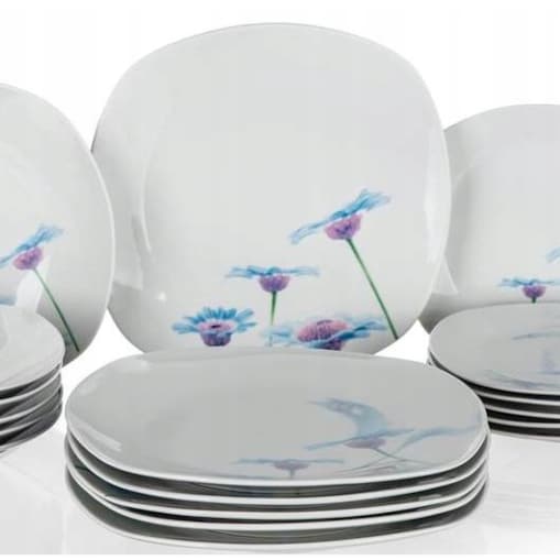 KOMPLET OBIADOWY 6 osób KWIATY talerze BANQUET kwadratowe HABRY jadalnia