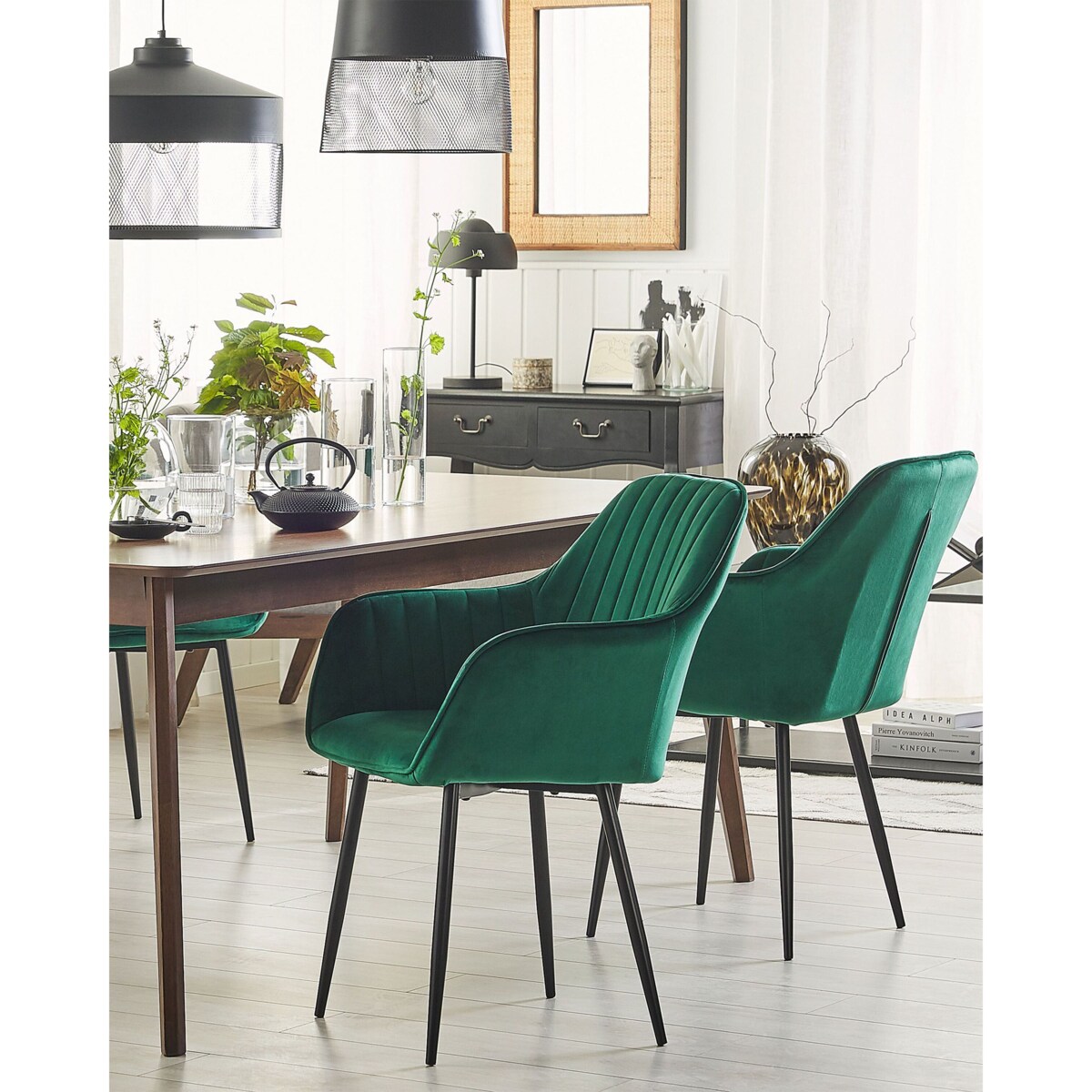 Zestaw 2 krzeseł do jadalni welurowy ciemnozielony WELLSTON
