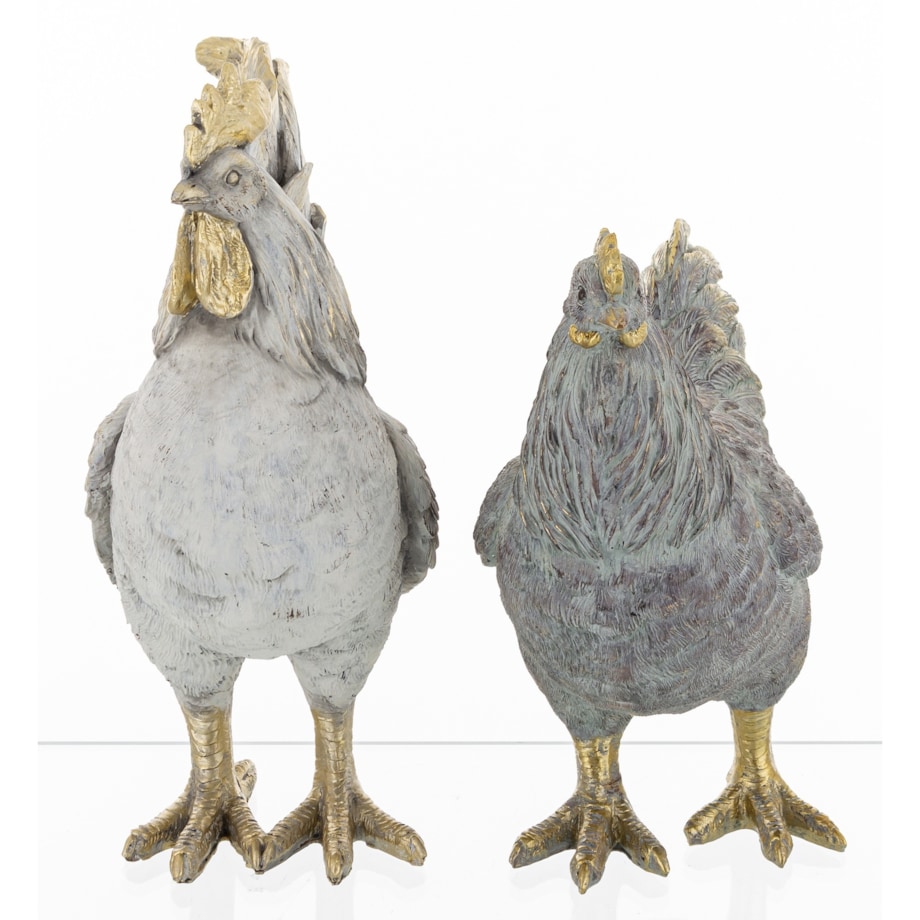 Dekoracja - para kogut i kura 26x10,5x21 i 22x10x20 cm PLOMFEE szary