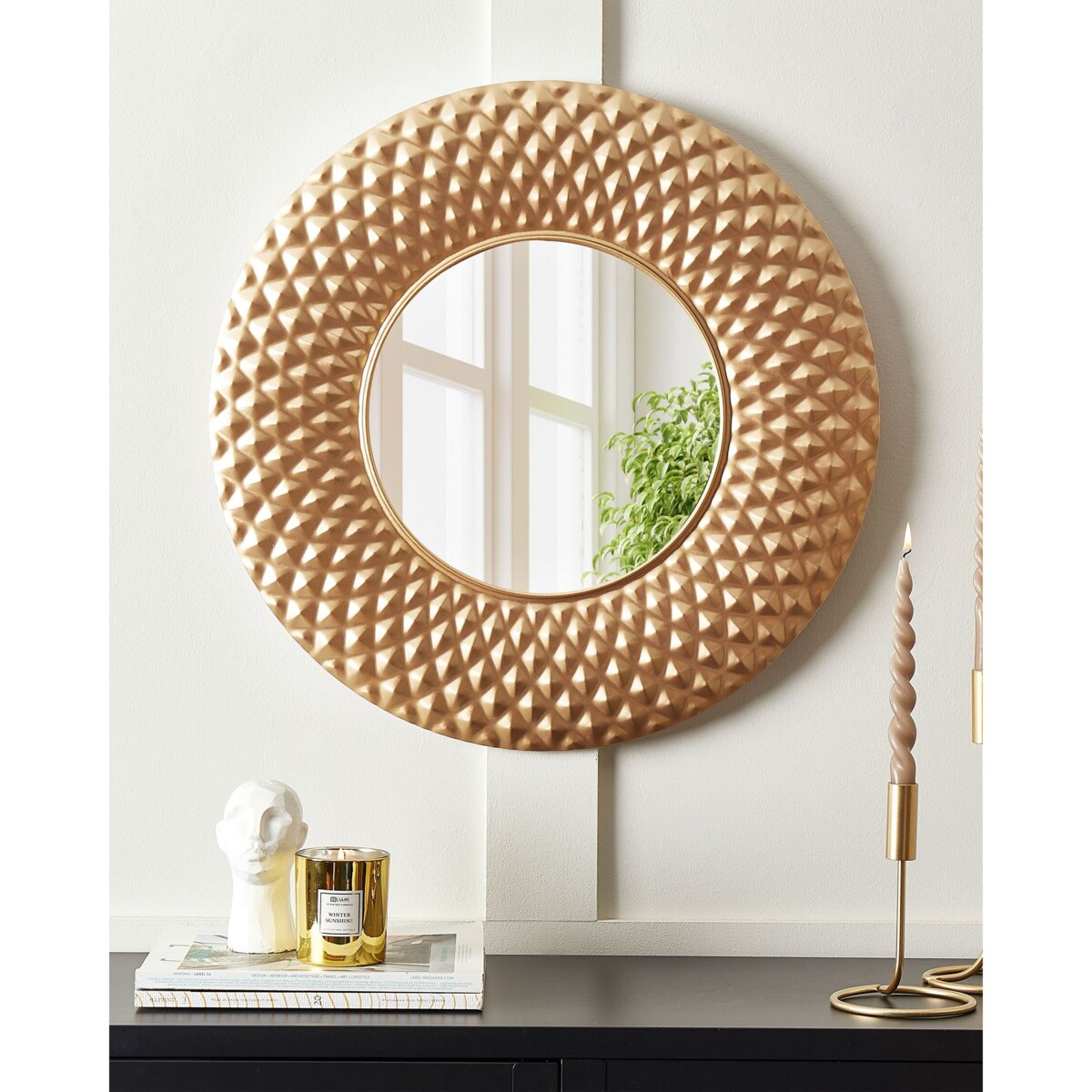Metalowe okrągłe lustro ścienne ø 60 cm złote COMBE
