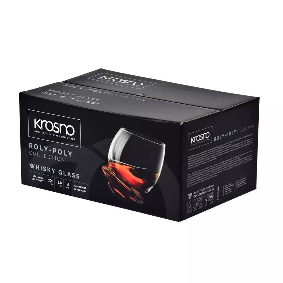 Szklanki Kieliszki do Whisky Roly-Poly Krosno Bujane 6 x 200 ml na Prezent