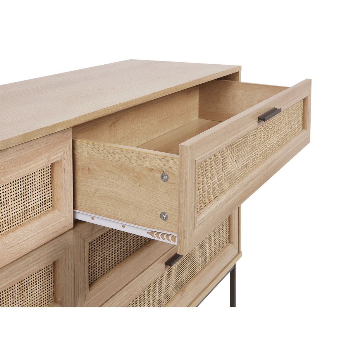 Komoda 6 szuflad fronty rattanowe jasne drewno PASCO