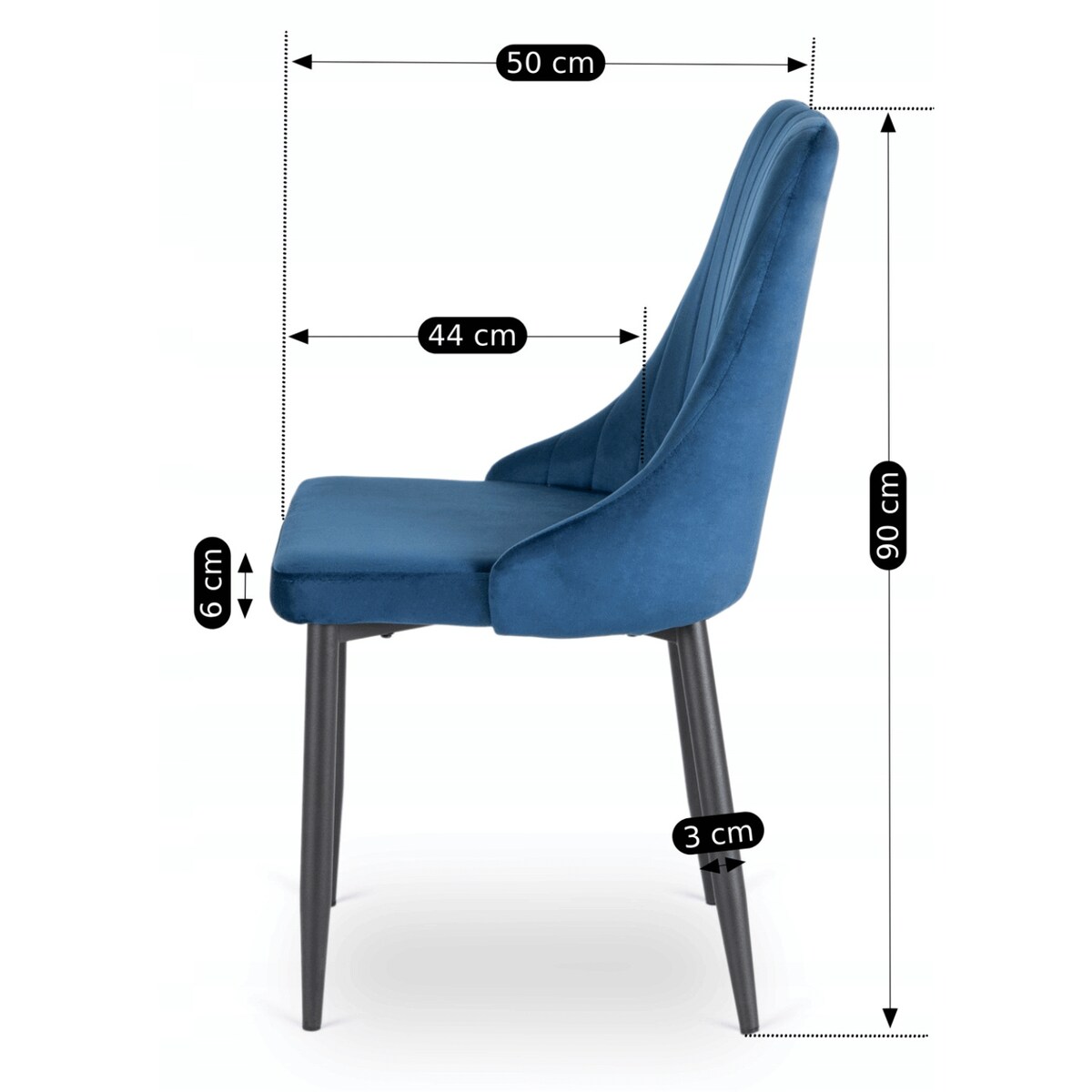 Krzesło Tapicerowane Welurowe Granatowe Kuchenne Do Jadalni Salonu BARI