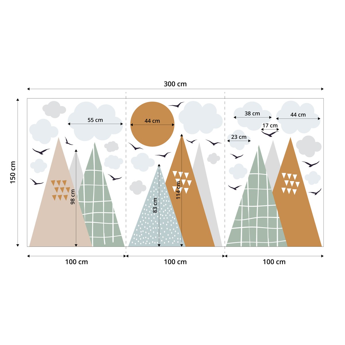 NAKLEJKI ŚCIENNE DLA DZIECI POMARAŃCZOWE GÓRY STYL SKANDYNAWSKI ZESTAW