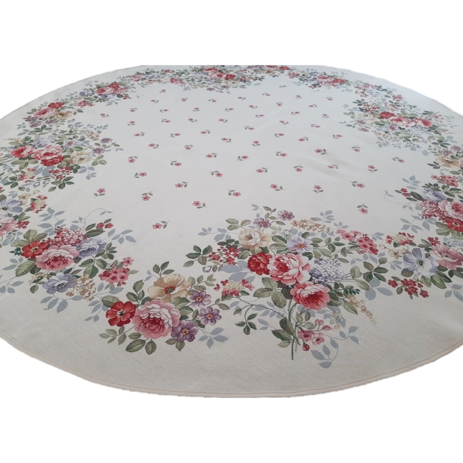 Obrus Na Stół Okrągły 165 Cm Ozdobny Dekoracyjny Róże