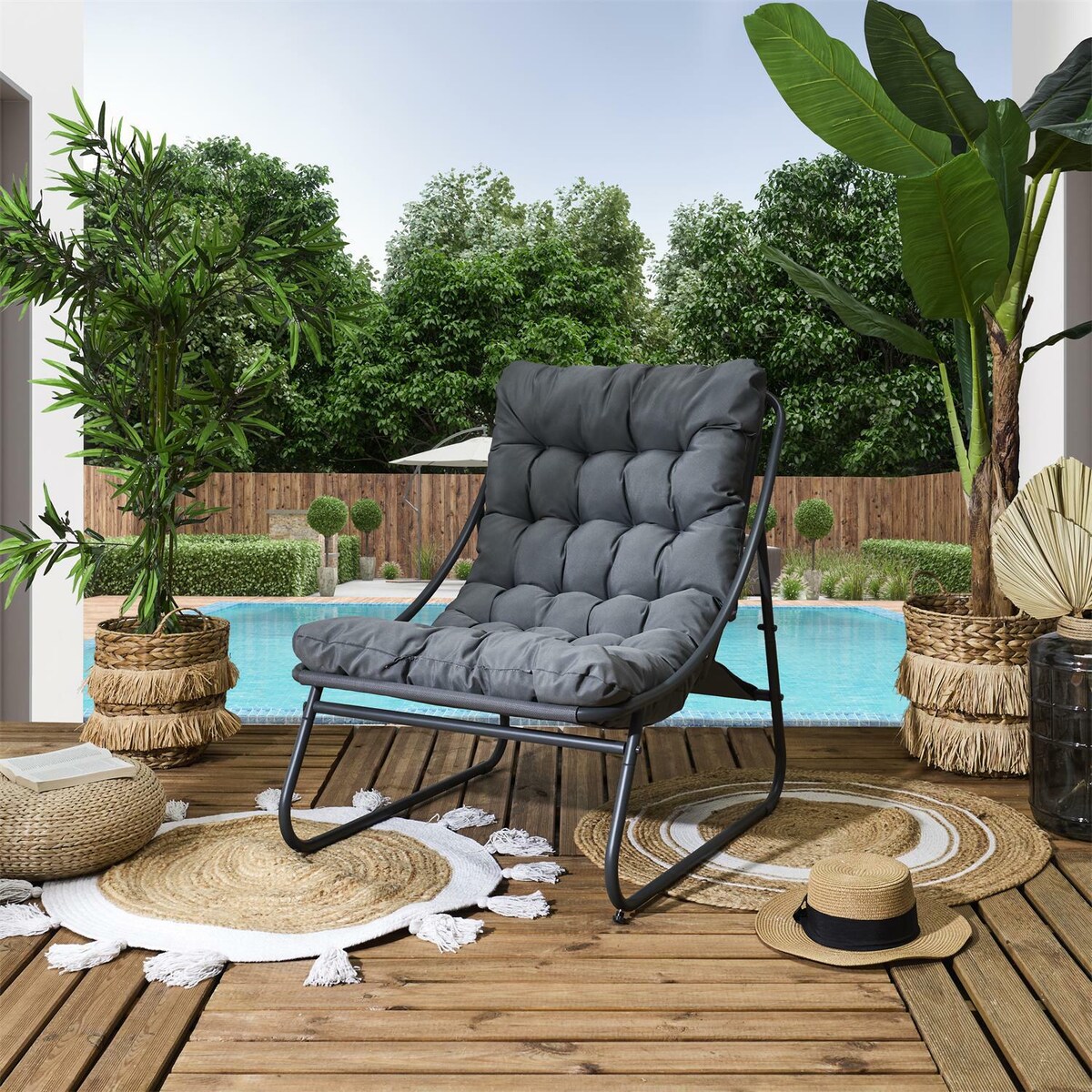 FOTEL OGRODOWY Dolce Vita antracytowy miękkie siedzisko stal