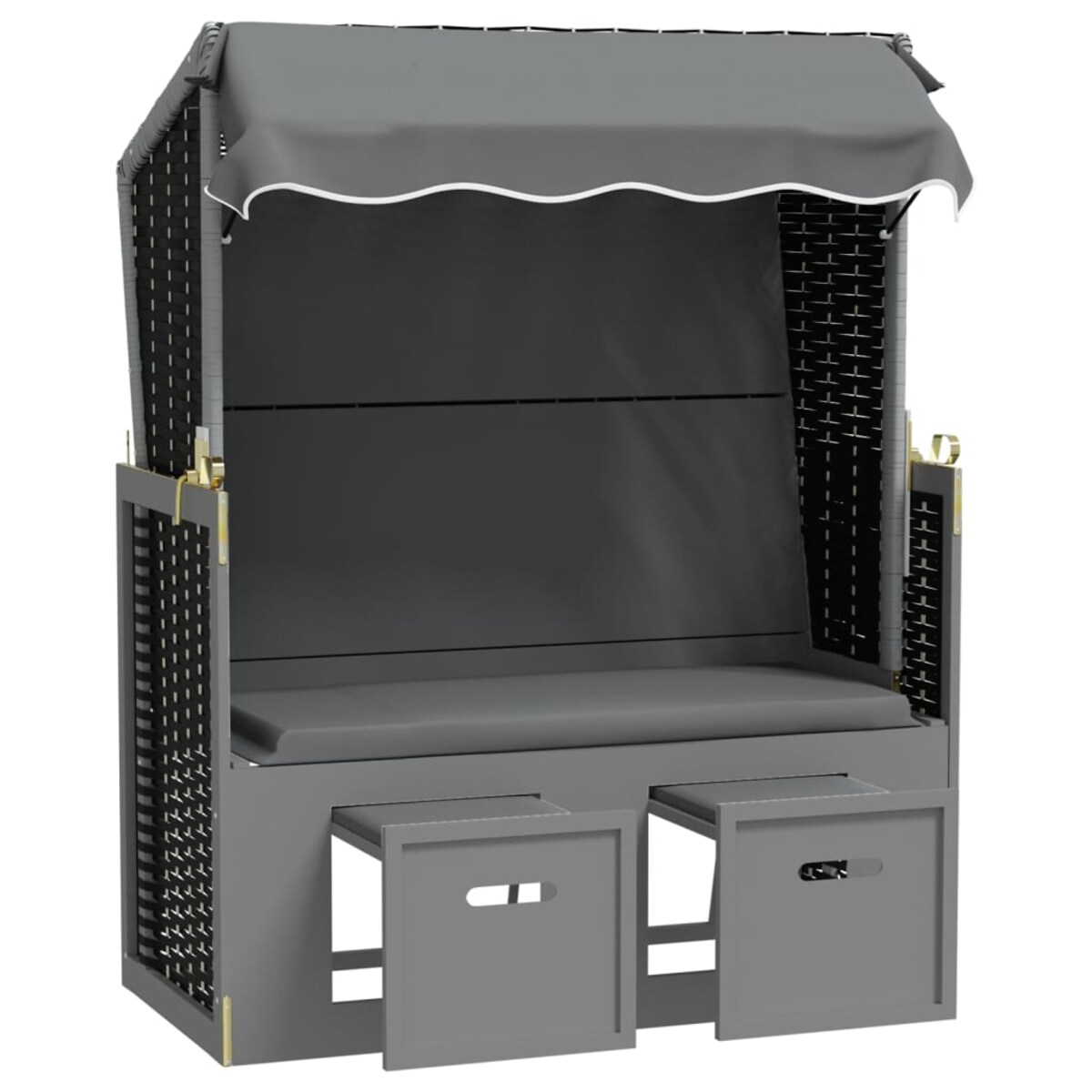 vidaXL Kosz plażowy z zadaszeniem, rattan PE i drewno, antracyt-czerń