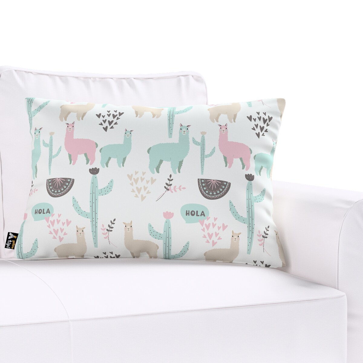 Poszewka Milly prostokątna 60x40 pastelowe lamy na jasnoszarym tle