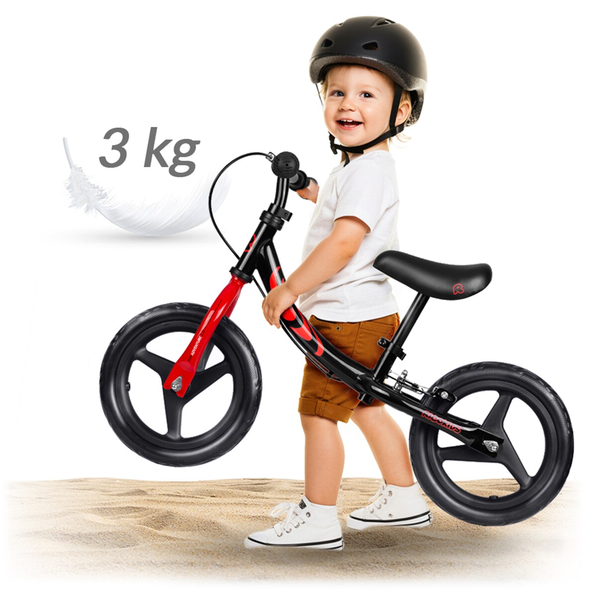 Rowerek biegowy dla dzieci rower dziecięcy lekki Fun Adventure Ricokids czarno-czerwony