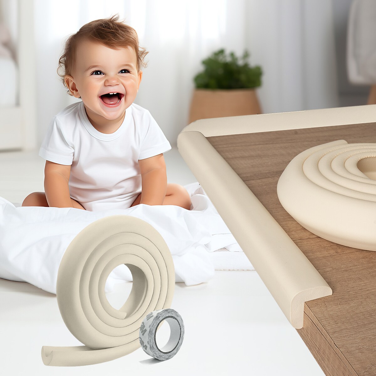 taśma piankowa zabezpieczająca ostre krawędzie mebli, sipo, 2 metry, kremowa