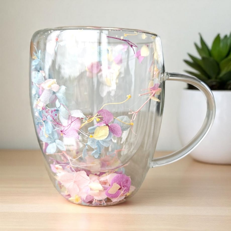 Szklanka termiczna z kwiatami w środku, gipsówka hortensje róż 300 ml 1szt SZK180