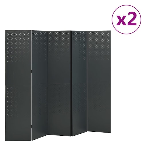 vidaXL Parawany 5-panelowe, 2 szt., antracytowe, 200x180 cm, stalowe