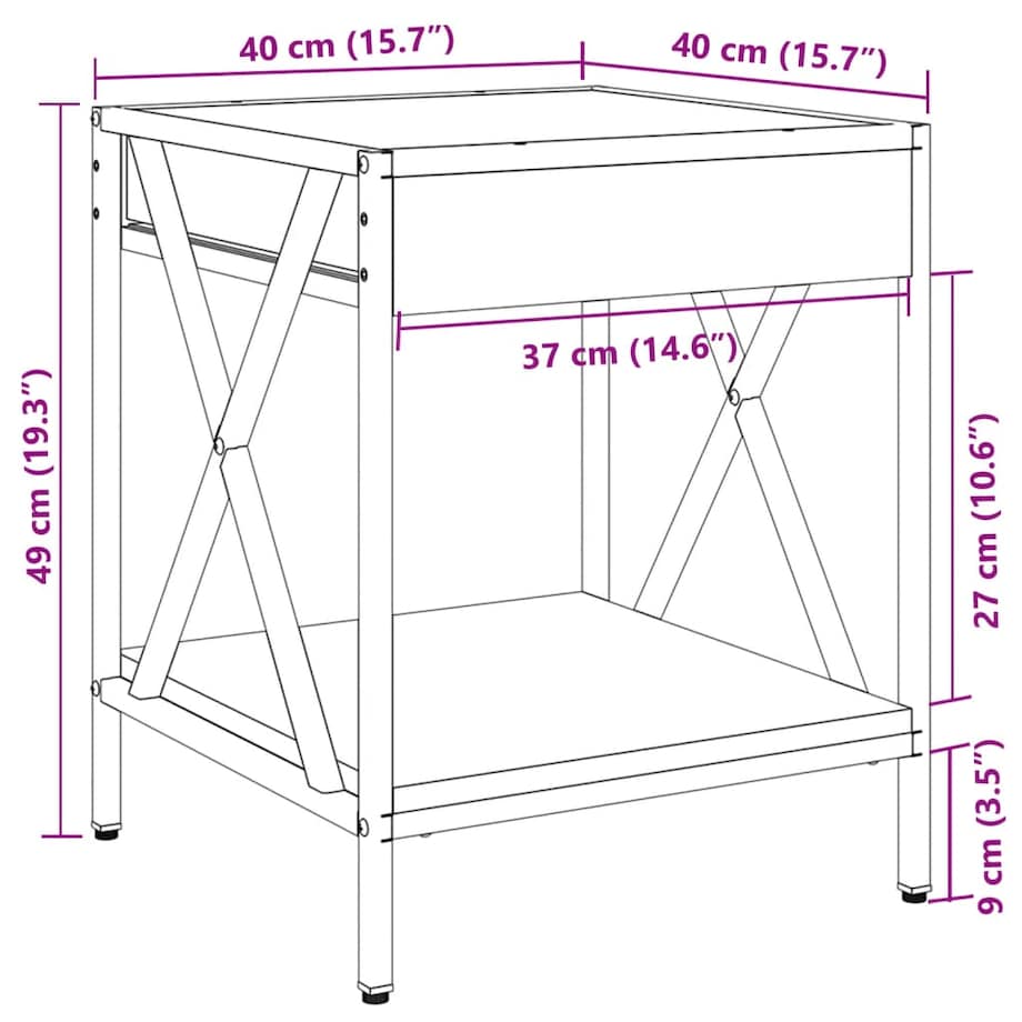 vidaXL Stolik kawowy z LED Infinity, czarny, 40x40x49 cm