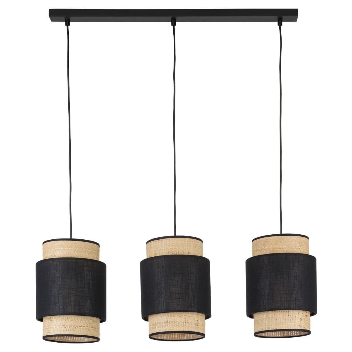 Lampa zwieszana potrójna na listwie Boho 5658 TK Lighting czarna słomkowa