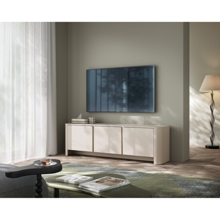 Szafka RTV BALI trzydrzwiowa pojemna o zaokrąglonych kształtach kaszmirowa