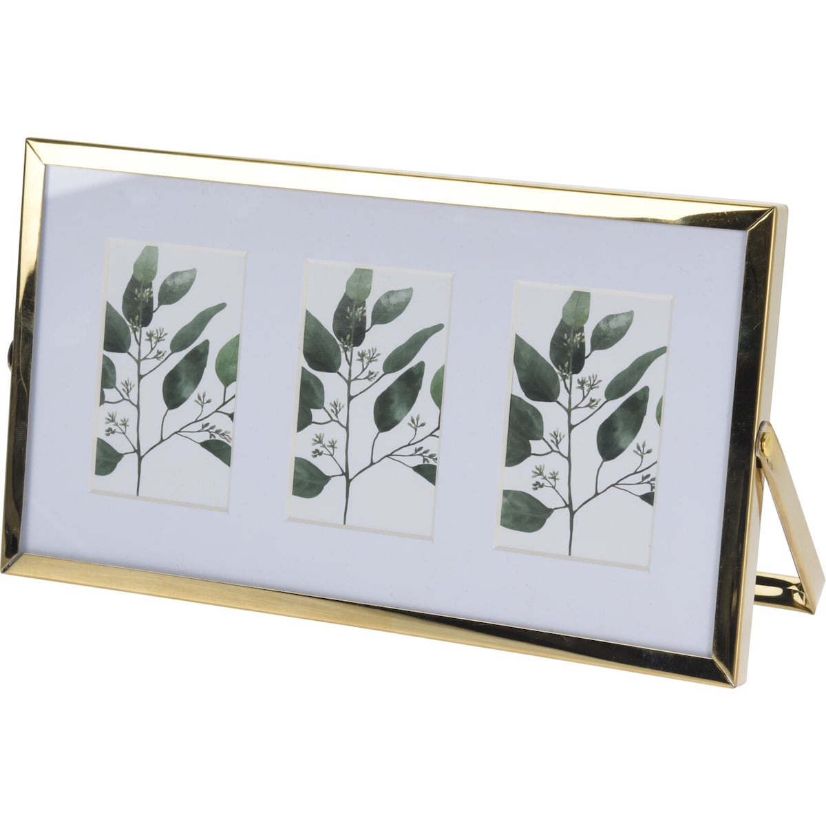 Metalowa ramka stojąca na trzy zdjęcia, passe-partout, 22 x 12 x 1 cm, kolor złoty