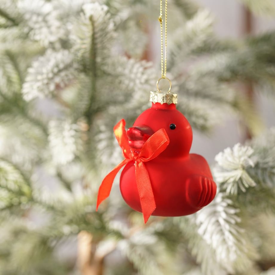 VILLA ITALIA Bombka czerwona KACZKA ze wstążką 8,5 cm
