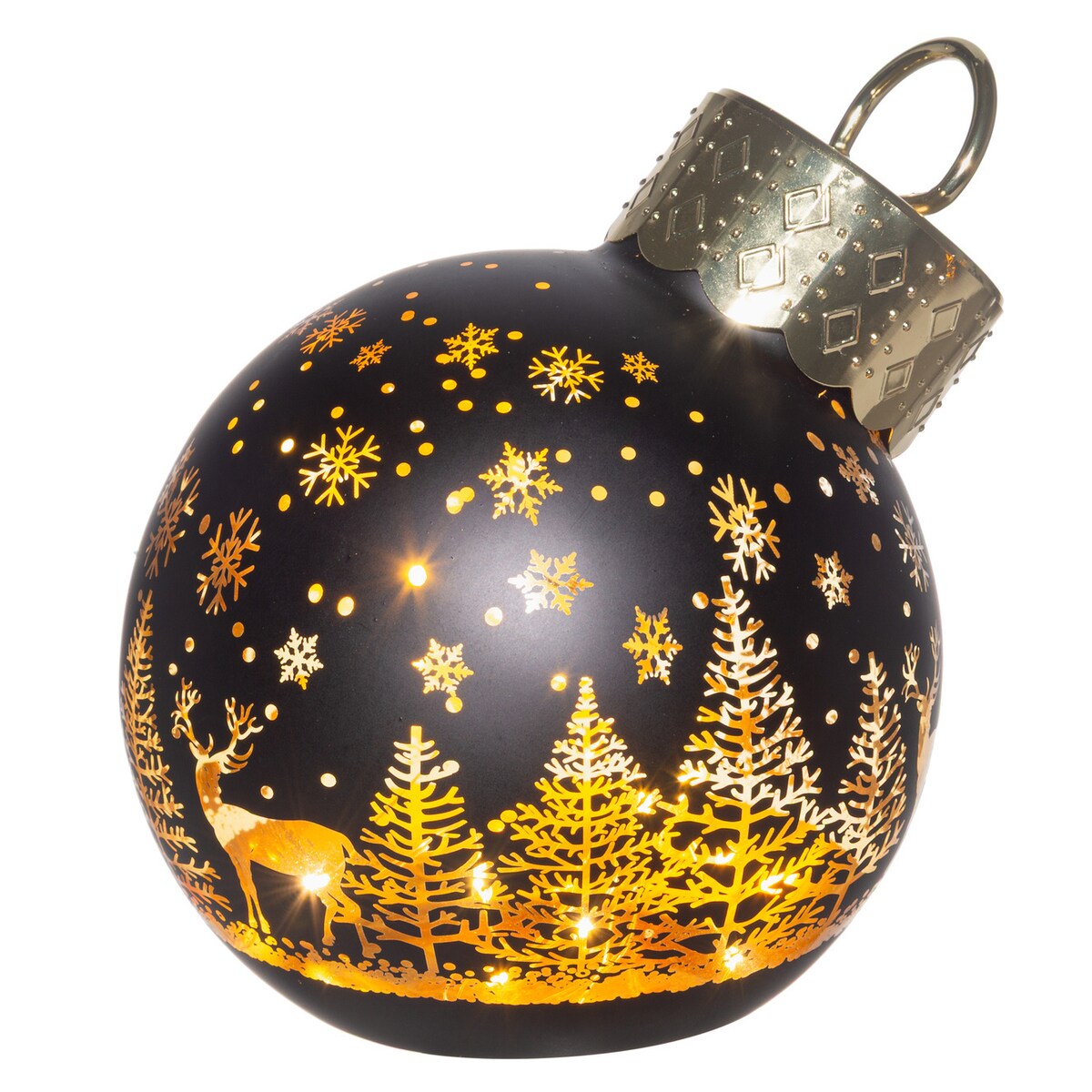 Bombka choinkowa szklana z oświetleniem LED, motyw zimowego lasu, Ø 12 x 14 cm