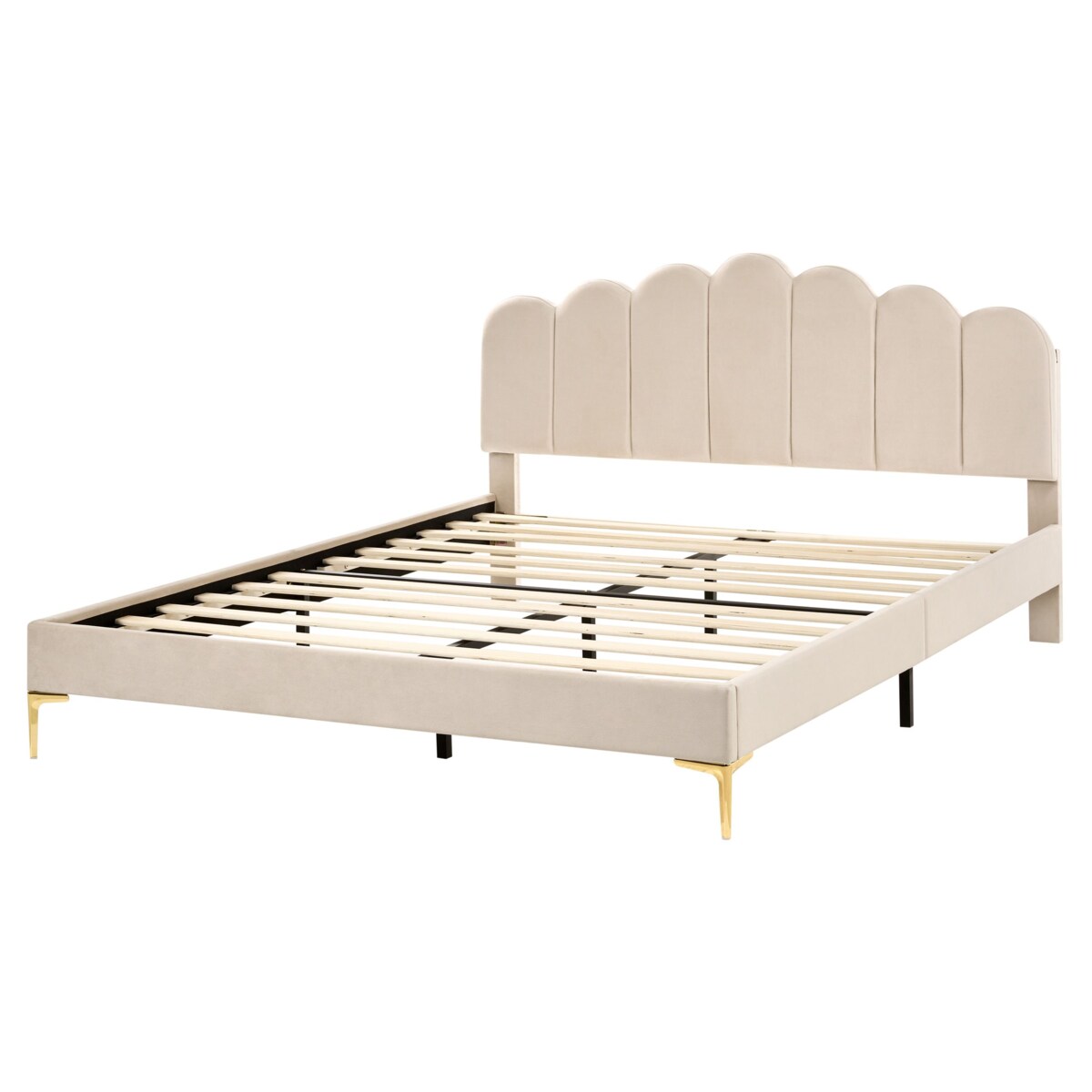 Łóżko Welur SAUVIAN 160 x 200 cm Beżowy