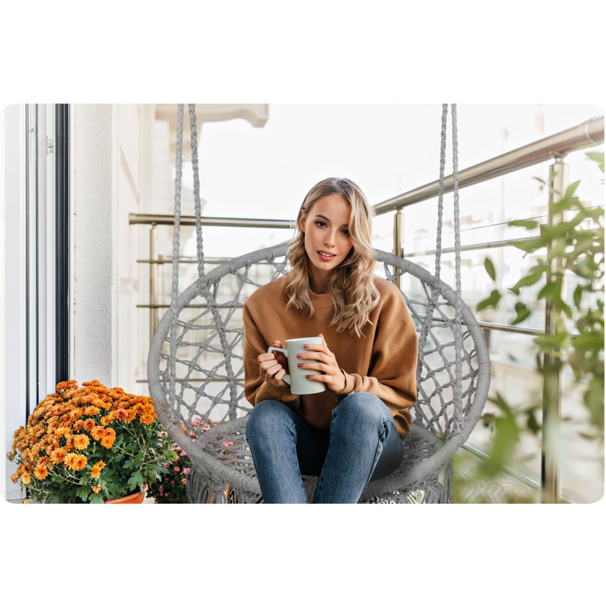 Huśtawka ogrodowa fotel bocianie gniazdo Sofotel Boho szary