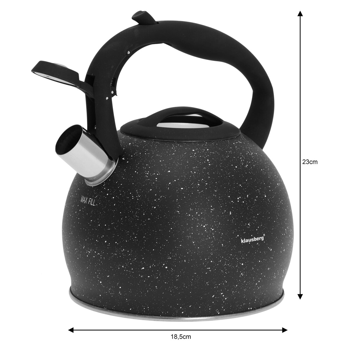 Czajnik stalowy z gwizdkiem 3L indukcja gaz czarny marmurek KLAUSBERG